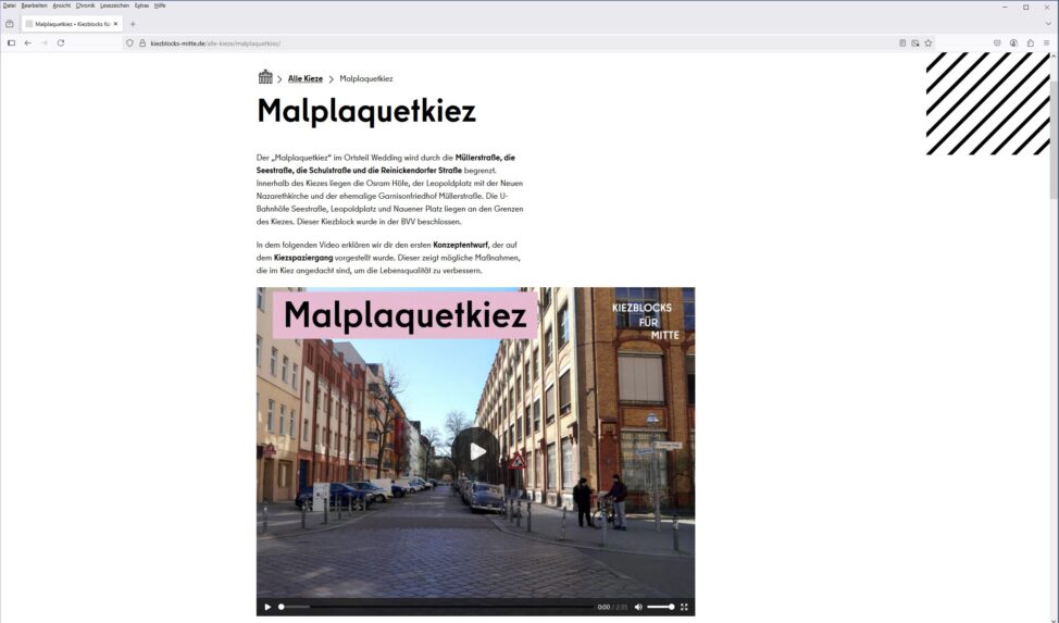 screenshot Malplaquetkiez-Seite mit Video